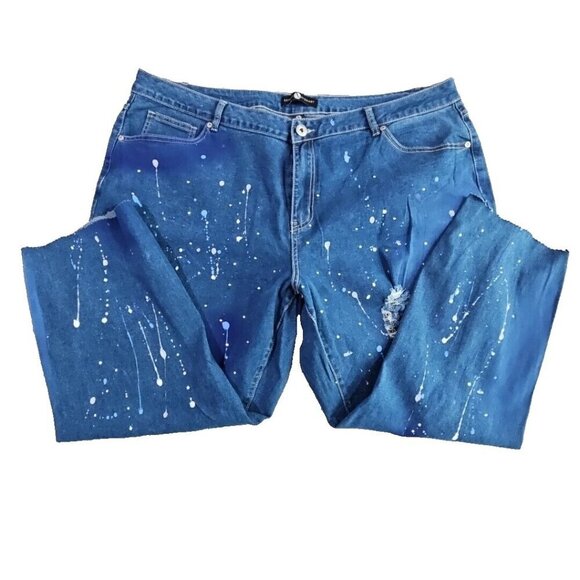 Ashley Stewart Jeans Size 24 (44x26) Distressed Paint Splatter Rhinestones NWT - Picture 2 of 16